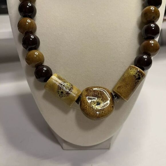 Chunky TIGER EYE Beads Brown Statement Necklace 18” Beautiful - Picture 9 of 10